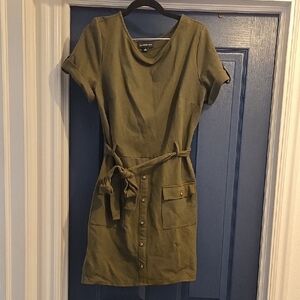 Chic Olive Mini Dress with Button Accents